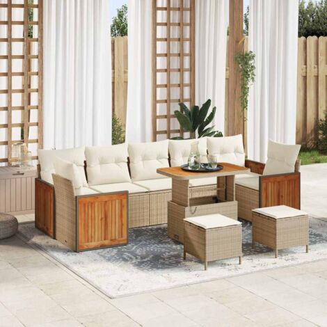 Garten-Sofa-Set mit Kissen 10 pcs Beige und Creme vidaXL