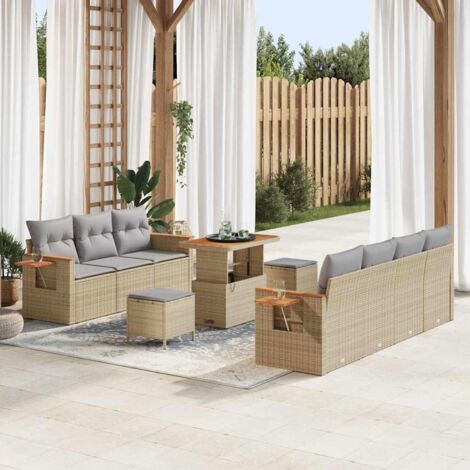 Garten-Sofa-Set mit Kissen 10 pcs Beige und Hellgrau vidaXL