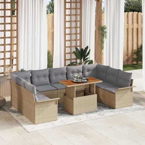 Garten-Sofa-Set mit Kissen 10 pcs Beige und Hellgrau vidaXL
