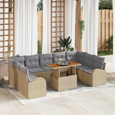 Garten-Sofa-Set mit Kissen 10 pcs Beige und Hellgrau vidaXL