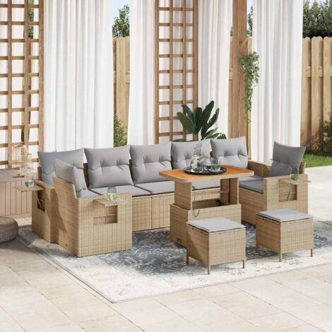 Garten-Sofa-Set mit Kissen 10 pcs Beige und Hellgrau vidaXL