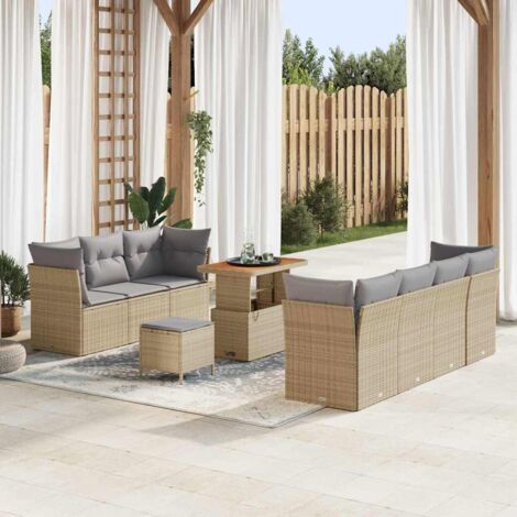 Garten-Sofa-Set mit Kissen 10 pcs Beige und Hellgrau vidaXL