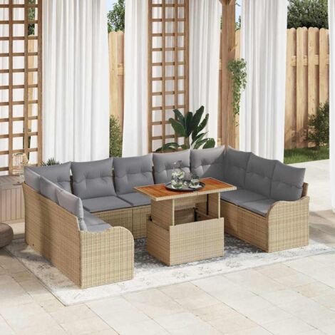 Garten-Sofa-Set mit Kissen 10 pcs Beige und Hellgrau vidaXL