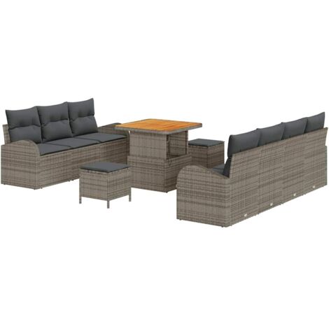 Garten-Sofa-Set mit Kissen 10 pcs Grau Poly Rattan vidaXL