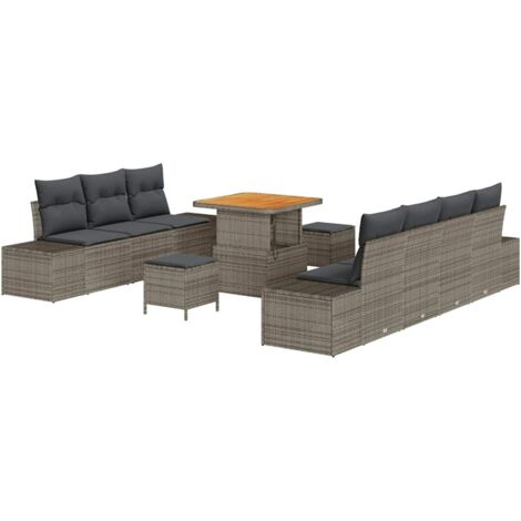 Garten-Sofa-Set mit Kissen 10 pcs Grau Poly Rattan vidaXL