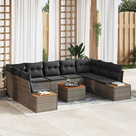 Garten-Sofa-Set mit Kissen 10 pcs Grau Poly-Rattan vidaXL