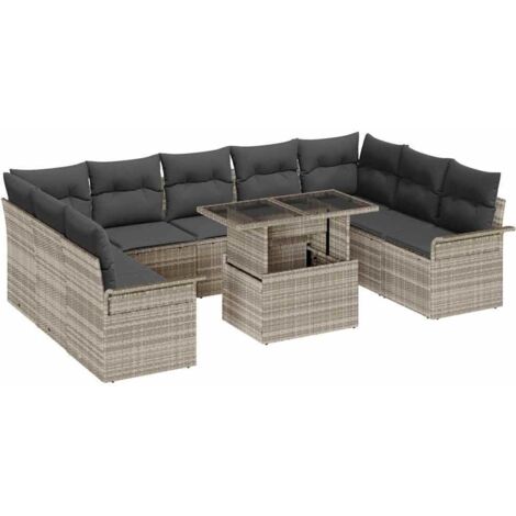 Garten-Sofa-Set mit Kissen 10 pcs Hellgrau Poly Rattan vidaXL
