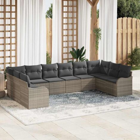 Garten-Sofa-Set mit Kissen 10 pcs Hellgrau Poly Rattan vidaXL