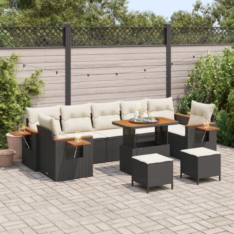 Garten-Sofa-Set mit Kissen 10 pcs Schwarz Poly Rattan vidaXL