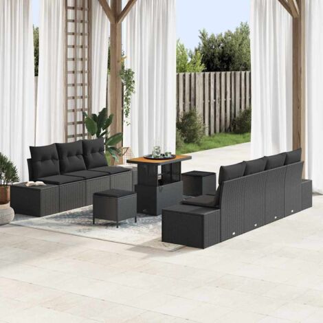 Garten-Sofa-Set mit Kissen 10 pcs Schwarz Poly Rattan vidaXL