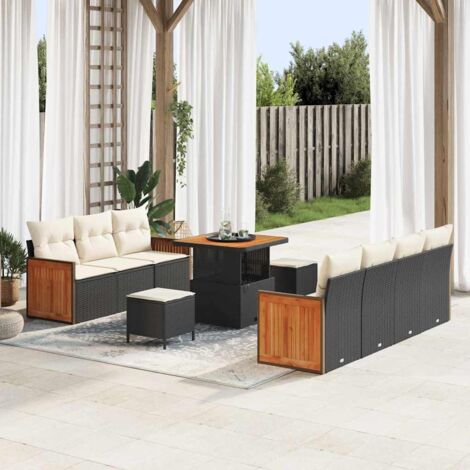Garten-Sofa-Set mit Kissen 10 pcs Schwarz und Creme vidaXL