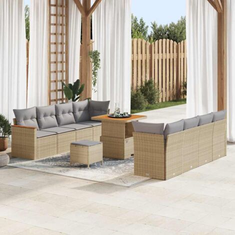 Garten-Sofa-Set mit Kissen 11 pcs Beige Poly Rattan vidaXL