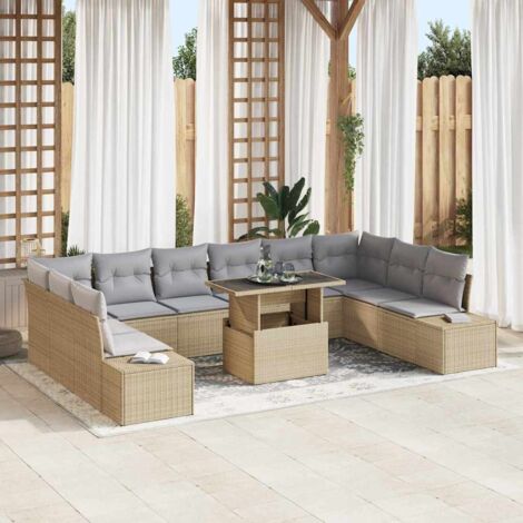Garten-Sofa-Set mit Kissen 11 pcs Beige und Hellgrau vidaXL
