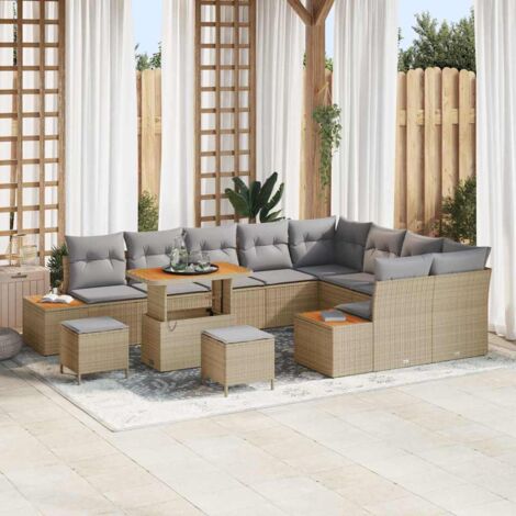 Garten-Sofa-Set mit Kissen 12 pcs Beige Poly Rattan vidaXL