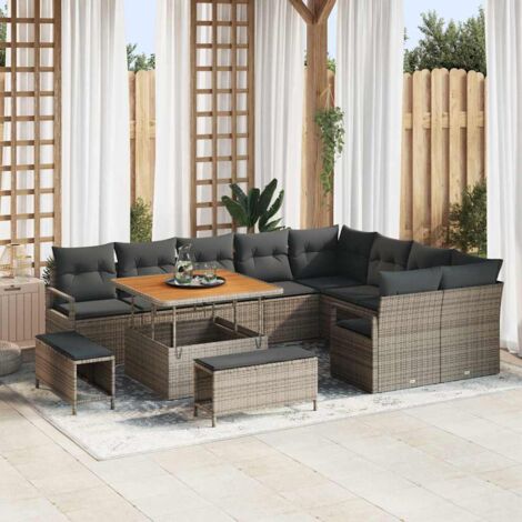Garten-Sofa-Set mit Kissen 12 pcs Grau Poly Rattan vidaXL