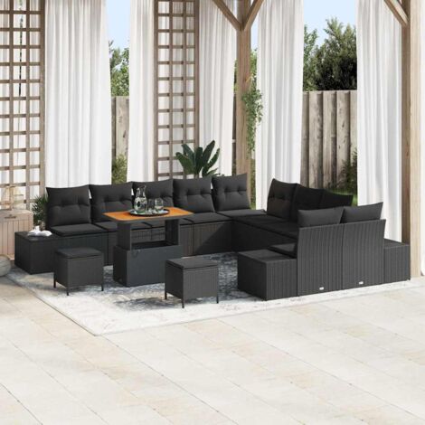 Garten-Sofa-Set mit Kissen 13 pcs Schwarz Poly Rattan vidaXL