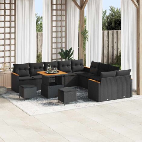 Garten-Sofa-Set mit Kissen 13 pcs Schwarz Poly Rattan vidaXL