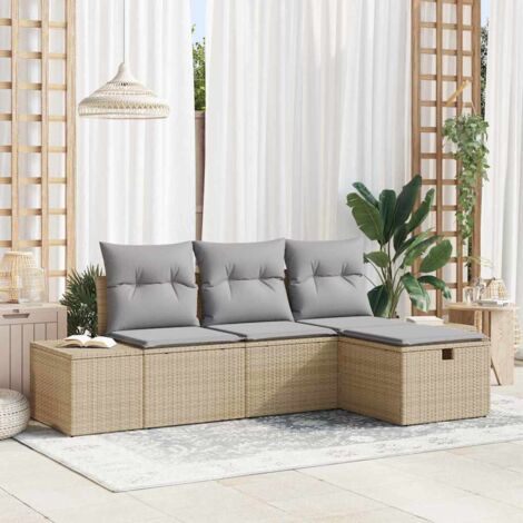 Garten-Sofa-Set mit Kissen 4 pcs Beige Poly Rattan vidaXL