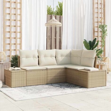 Garten-Sofa-Set mit Kissen 4 pcs Beige und Creme Poly-Rattan vidaXL