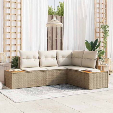 Garten-Sofa-Set mit Kissen 4 pcs Beige und Creme Poly Rattan vidaXL