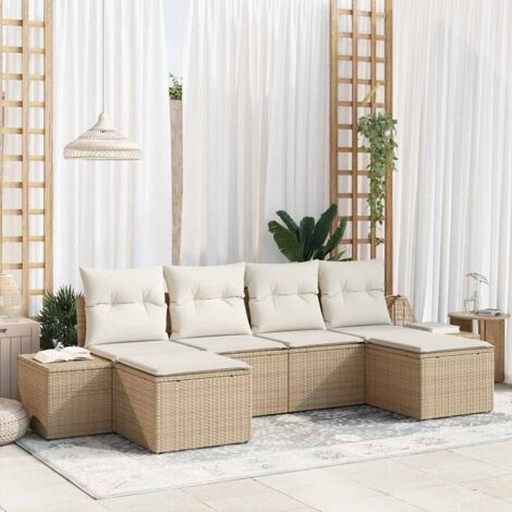 Garten-Sofa-Set mit Kissen 4 pcs Beige und Creme Poly-Rattan vidaXL