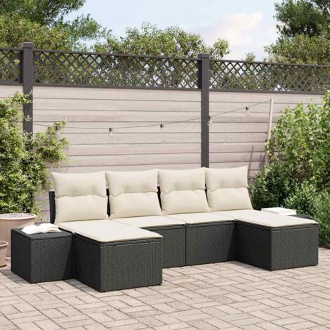 Garten-Sofa-Set mit Kissen 4 pcs Schwarz und Creme Poly-Rattan vidaXL