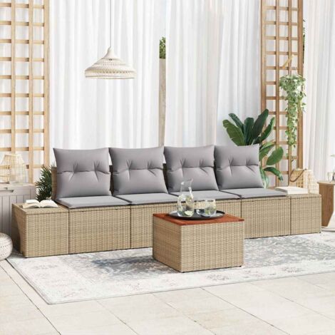 Garten-Sofa-Set mit Kissen 5 pcs Beige Poly Rattan vidaXL