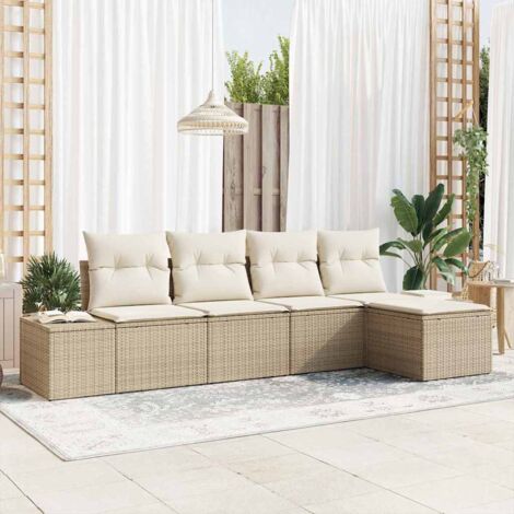 Garten-Sofa-Set mit Kissen 5 pcs Beige und Creme Poly-Rattan vidaXL
