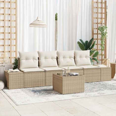 Garten-Sofa-Set mit Kissen 5 pcs Beige und Creme Poly-Rattan vidaXL