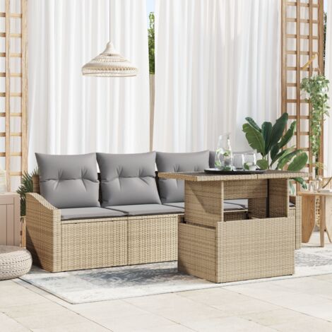 Garten-Sofa-Set mit Kissen 5 pcs Beige und Hellgrau Poly-Rattan vidaXL