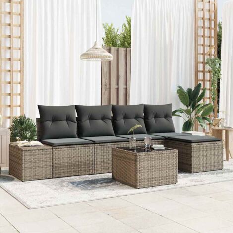 Garten-Sofa-Set mit Kissen 5 pcs Hellgrau Poly-Rattan vidaXL