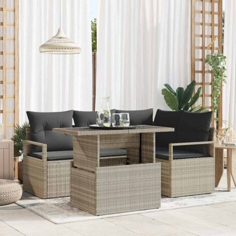 Garten-Sofa-Set mit Kissen 5 pcs Hellgrau Poly-Rattan vidaXL