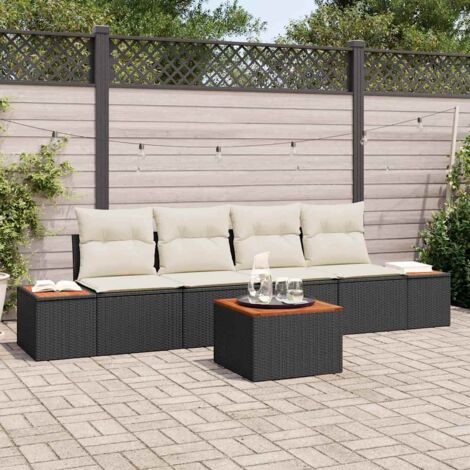 Garten-Sofa-Set mit Kissen 5 pcs Schwarz Poly Rattan vidaXL