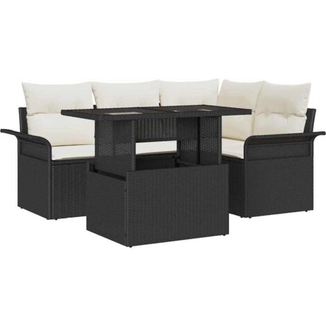 Garten-Sofa-Set mit Kissen 5 pcs Schwarz Poly Rattan vidaXL