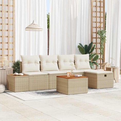 Garten-Sofa-Set mit Kissen 6 pcs Beige Poly Rattan vidaXL