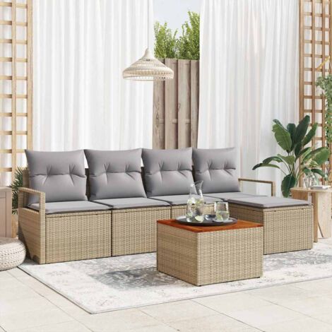 Garten-Sofa-Set mit Kissen 6 pcs Beige Poly Rattan vidaXL