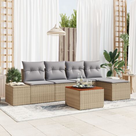 Garten-Sofa-Set mit Kissen 6 pcs Beige Poly Rattan vidaXL