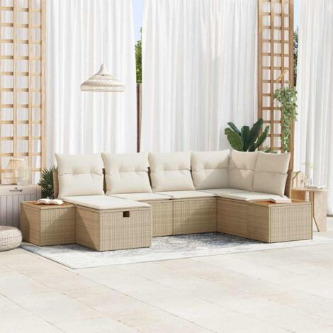 Garten-Sofa-Set mit Kissen 6 pcs Beige Poly Rattan vidaXL