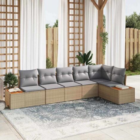 Garten-Sofa-Set mit Kissen 6 pcs Beige und Hellgrau Poly Rattan vidaXL