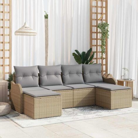 Garten-Sofa-Set mit Kissen 6 pcs Beige und Hellgrau Poly Rattan vidaXL