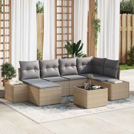 Garten-Sofa-Set mit Kissen 6 pcs Beige und Hellgrau Poly-Rattan vidaXL