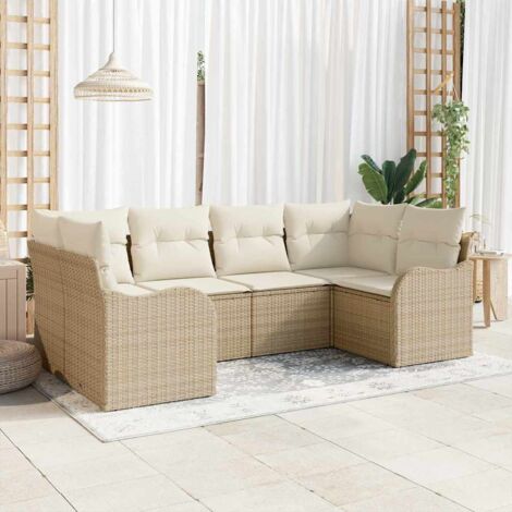 Garten-Sofa-Set mit Kissen 6 pcs Beige und Weiß Poly Rattan vidaXL