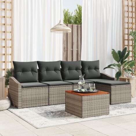 Garten-Sofa-Set mit Kissen 6 pcs Grau Poly Rattan vidaXL