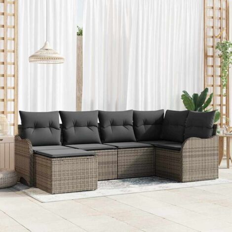Garten-Sofa-Set mit Kissen 6 pcs Grau Poly Rattan vidaXL