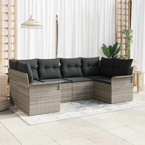 Garten-Sofa-Set mit Kissen 6 pcs Hellgrau Poly Rattan vidaXL