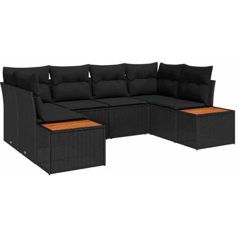 Garten-Sofa-Set mit Kissen 6 pcs Schwarz Poly Rattan vidaXL
