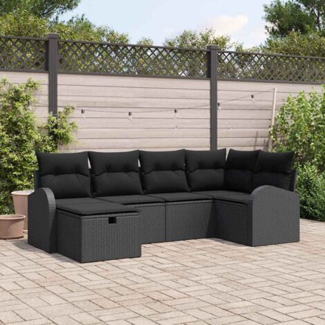 Garten-Sofa-Set mit Kissen 6 pcs Schwarz Poly Rattan vidaXL