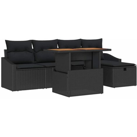 Garten-Sofa-Set mit Kissen 6 pcs Schwarz Poly Rattan vidaXL