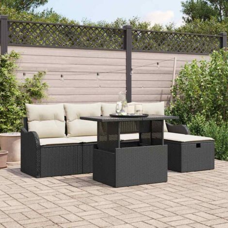 Garten-Sofa-Set mit Kissen 6 pcs Schwarz Poly Rattan vidaXL