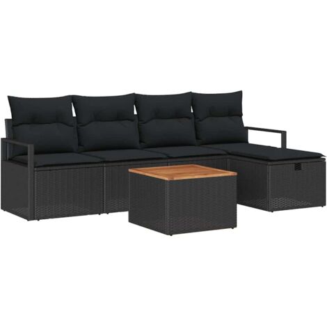 Garten-Sofa-Set mit Kissen 6 pcs Schwarz Poly Rattan vidaXL